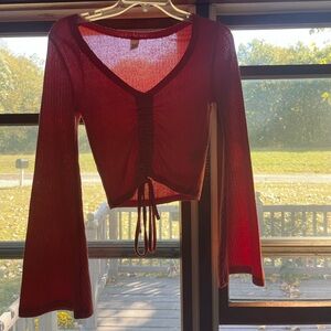 Red Long Sleeve V-Neck Top